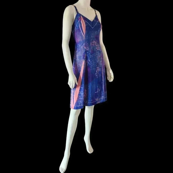 VINTAGE 50s 60s Hand Dyed Batik Slip Dress M - Picture 3 of 10